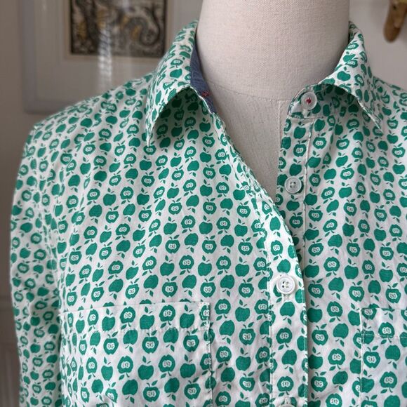 Talbots Green Apple Novelty Print 100% Cotton Half Button Popover Shirt 10 - Picture 2 of 8